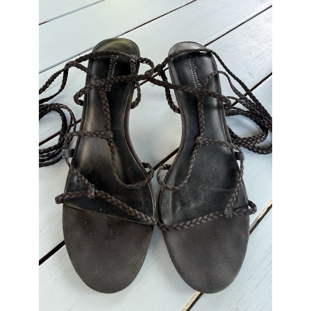 Reformation Porto Sandals Women’s Size 7.5M Black Suede Strappy Lace Up Heels - Picture 8 of 15